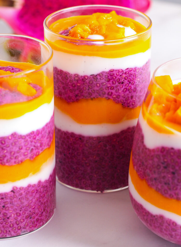 3 containers with the chia parfait, great for meal prepping.